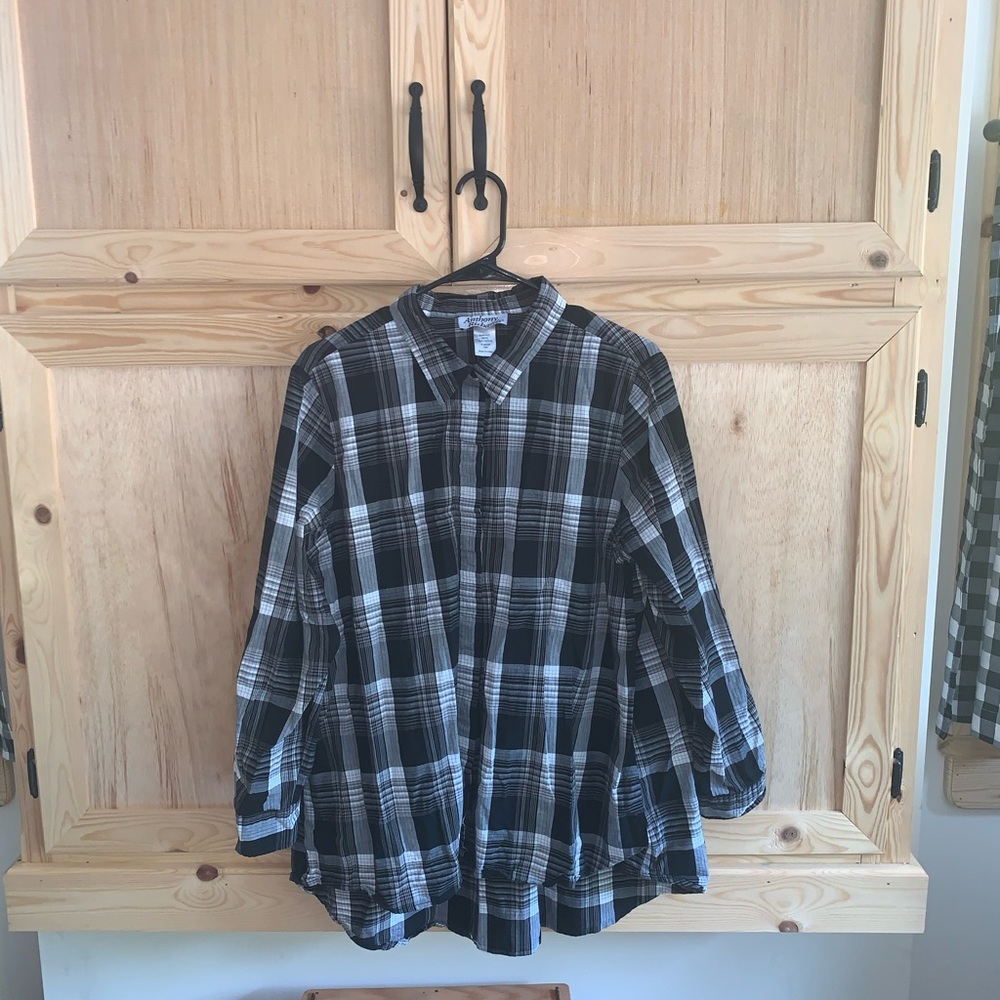 Anthony Richards black/white plaid button front shirt/blouse size 18W